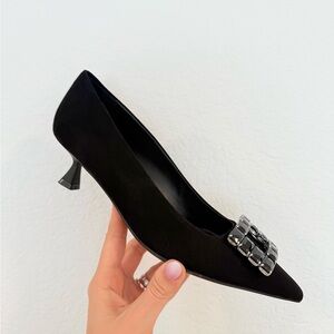 Bianca Di Elegant Black Leather Women's Heels With Jewel SZ IT 38 NWB